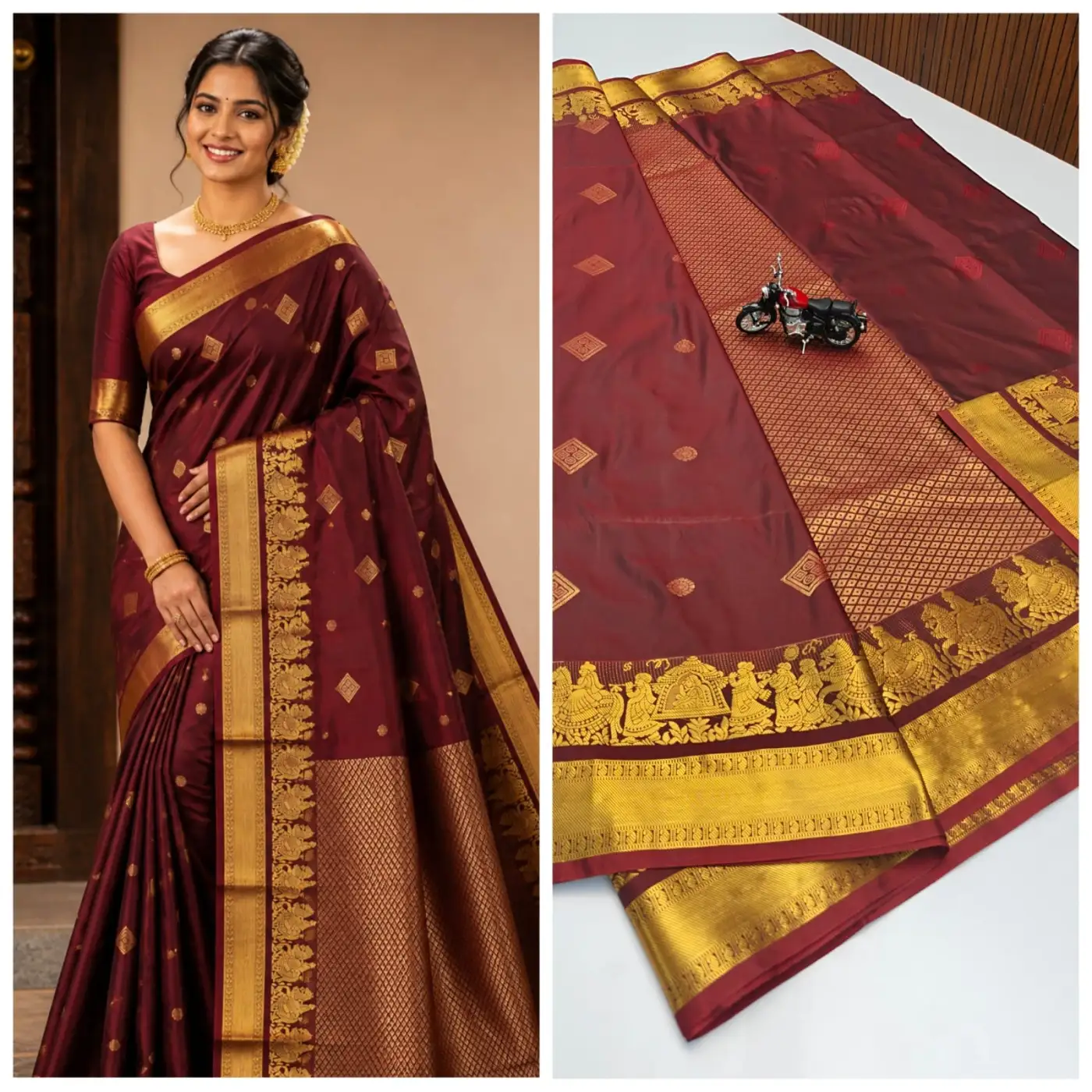 Diamond Butta Double Side Pallakku Border Saree